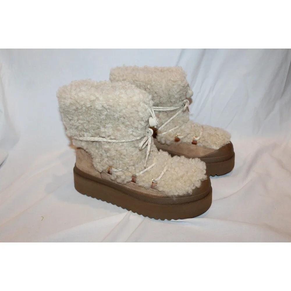 Tory Burch Women's Mellow Shearling Platform Boots Buttermilk Brown 9.5 $500